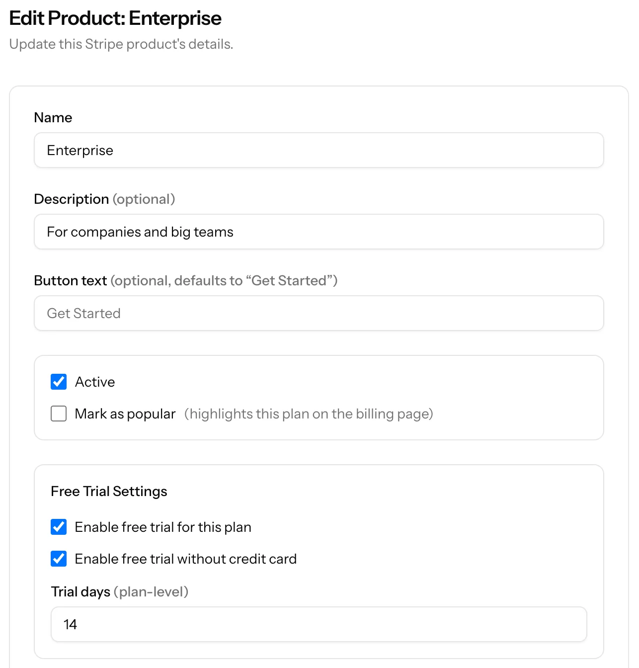 Admin free trial product