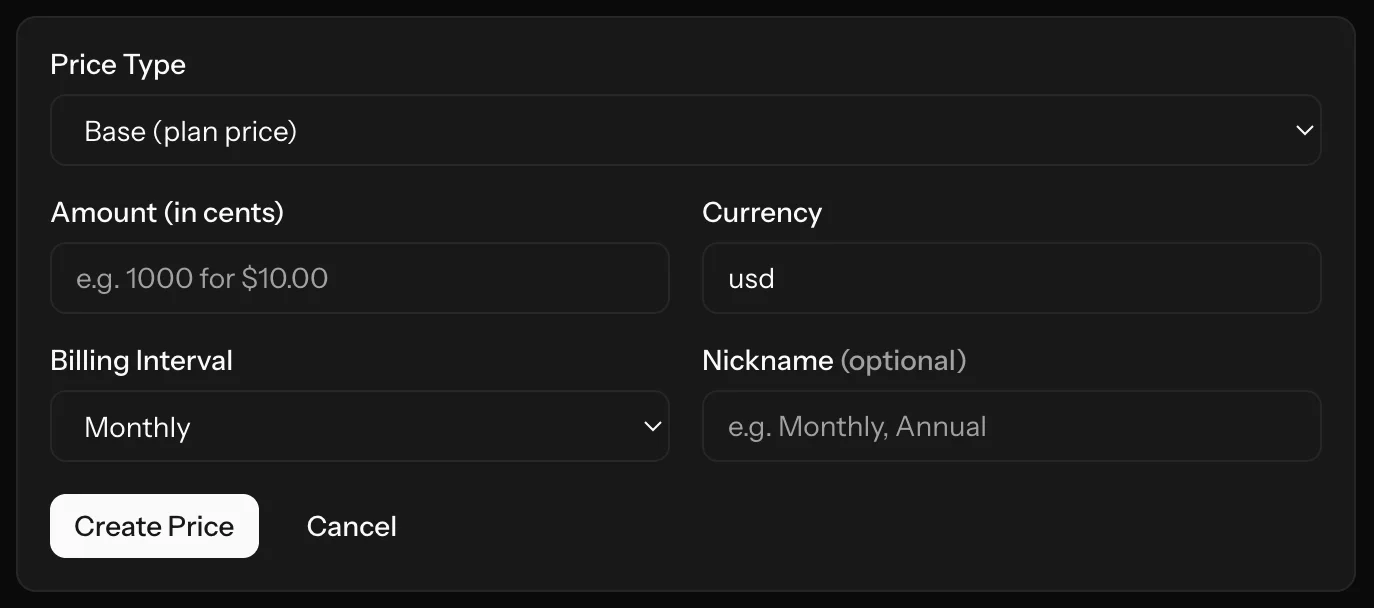 Admin seat base pricing prices